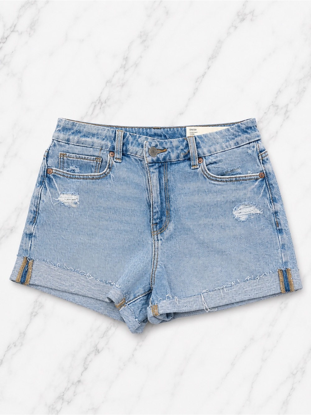 NWT AE Curvy High Waisted Mom Shorts Light Wash Distressed Frayed Cutoff | Size2